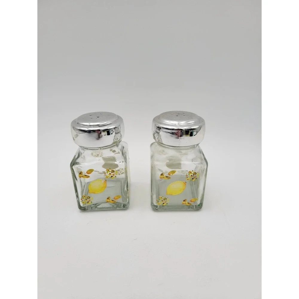 Yellow Lemon fruit design Clear Glass Salt And Pepper shakers Set